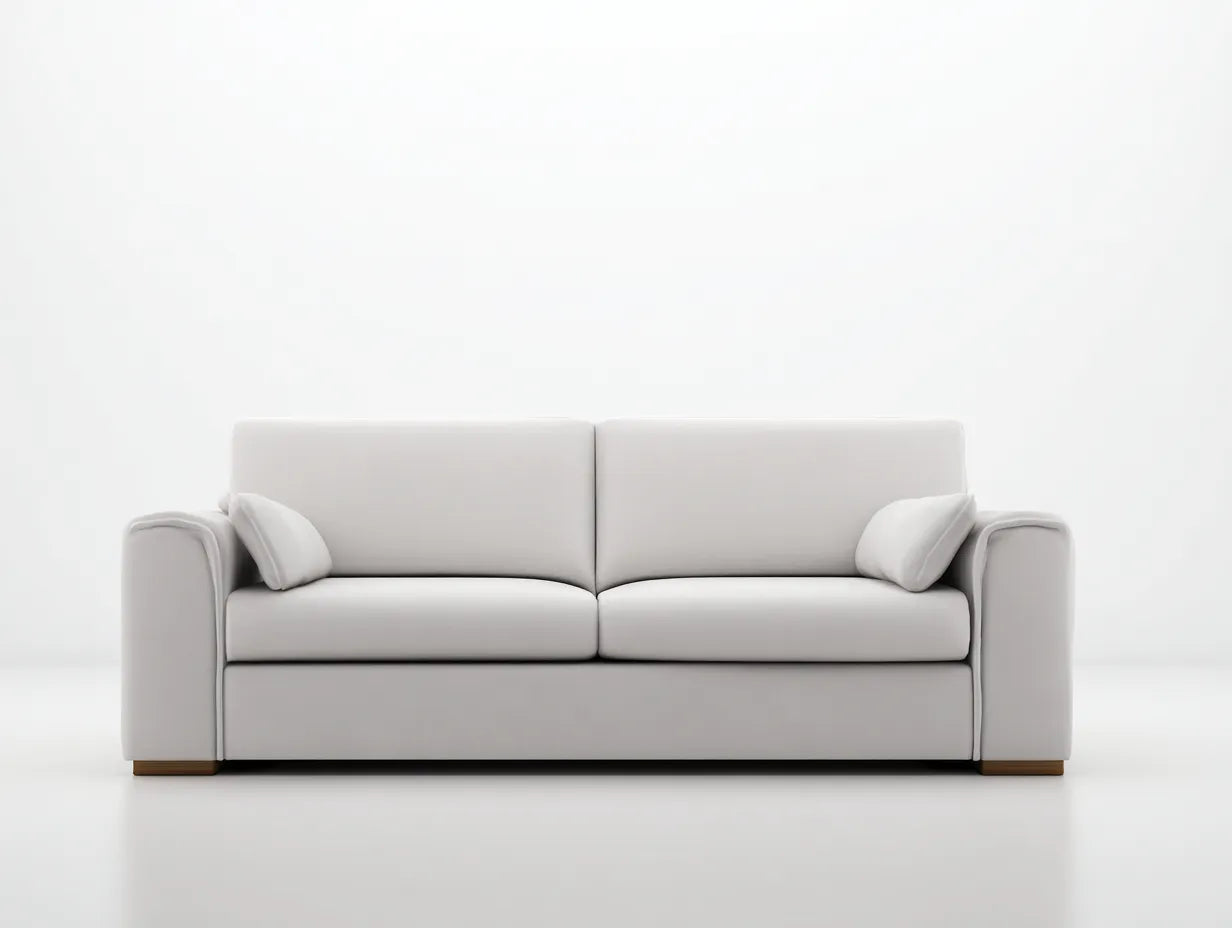 Sofá de 2 plazas tapizado 196 x 91 x 84 cm - blanco marfil y madera natural - respaldo dividido