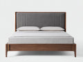 Cama doble de madera 214 x 170 x 108 cm - nogal oscuro y gris medio - cabecero tapizado enmarcado