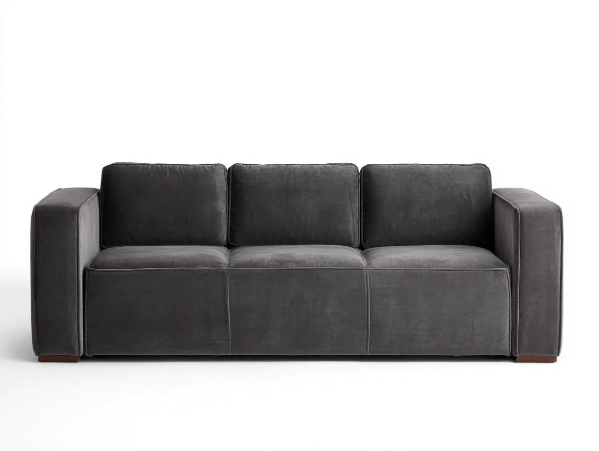 Sofá de 3 plazas de terciopelo 222 x 94 x 84 cm - gris grafito y marrón oscuro - diseño cúbico