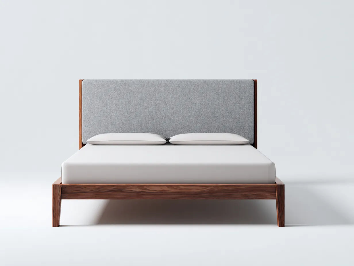 Cama matrimonial de madera 218 x 180 x 118 cm - nogal cálido y gris grafito - cabecero panelado alto