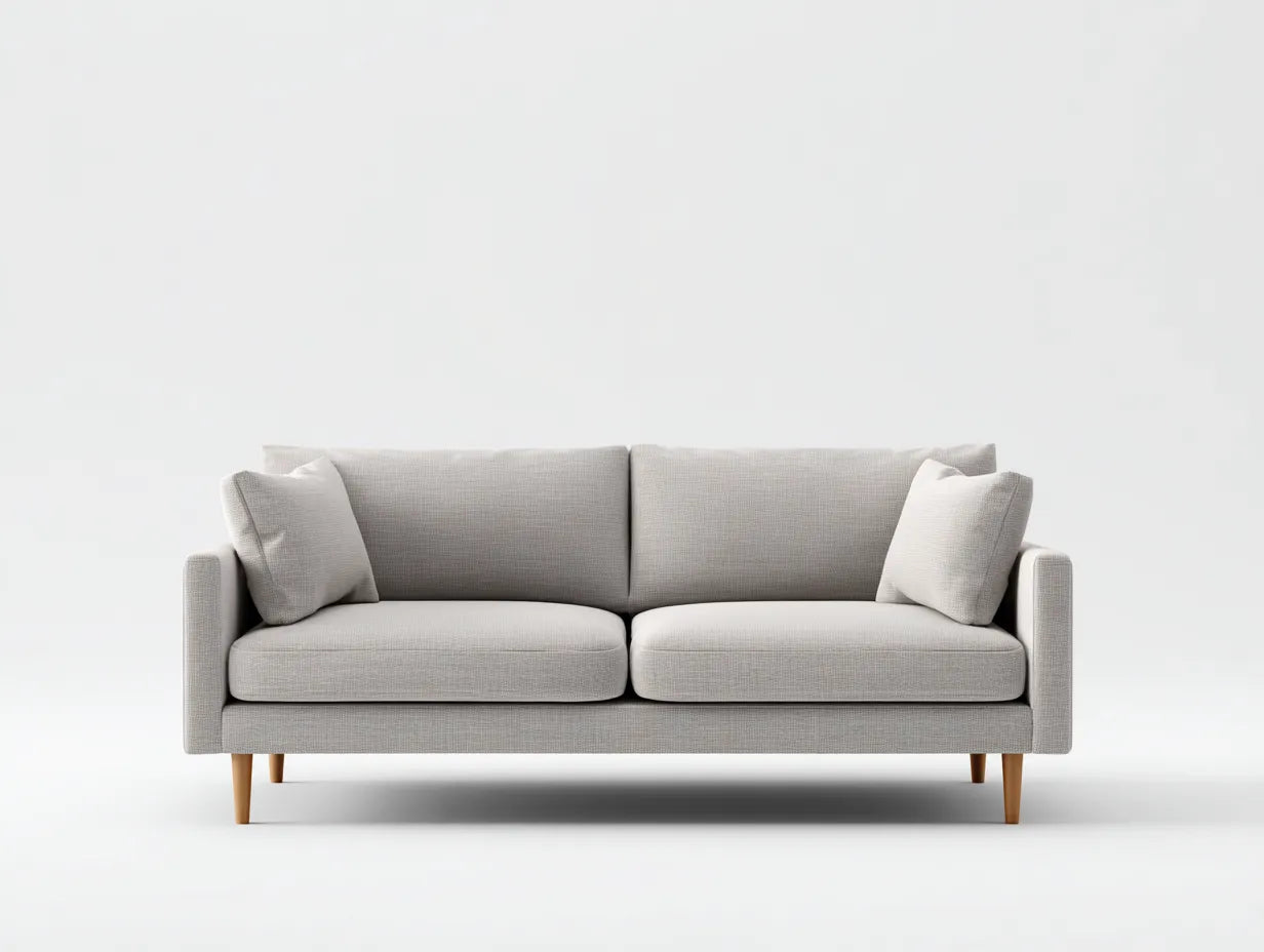 Sofá de 2 plazas tapizado 190×86×82 cm - gris perla y nogal - brazos redondeados con base elevada