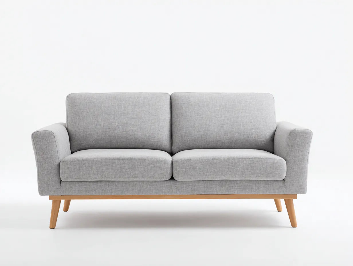 Sofá de 2 plazas de tejido 190 x 89 x 84 cm - gris ceniza claro y madera natural - línea recta