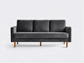 Sofá de 3 plazas tapizado 218×91×88 cm - gris antracita y madera natural - brazos curvos con asiento dividido