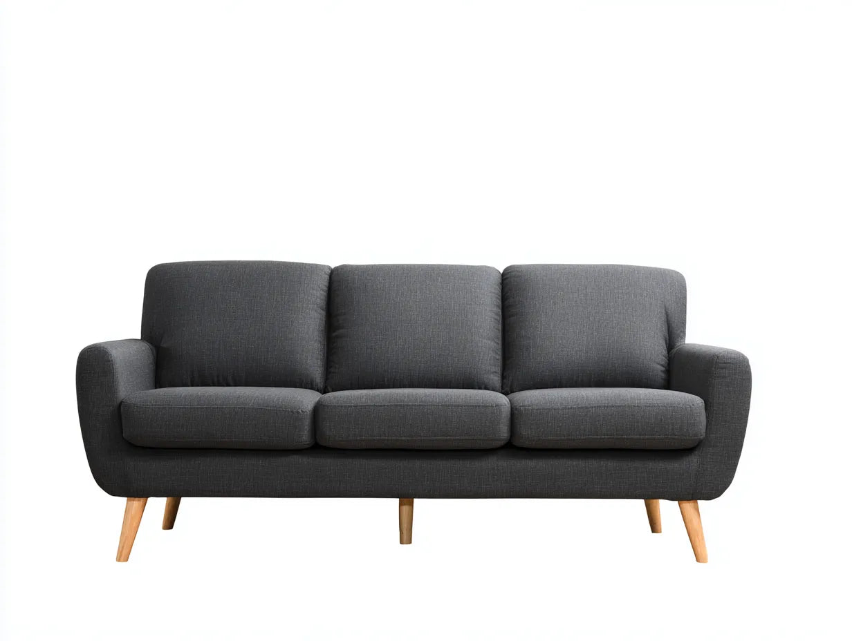 Sofá de 3 plazas de tejido 215 x 92 x 88 cm - gris oscuro y madera natural - brazos curvos