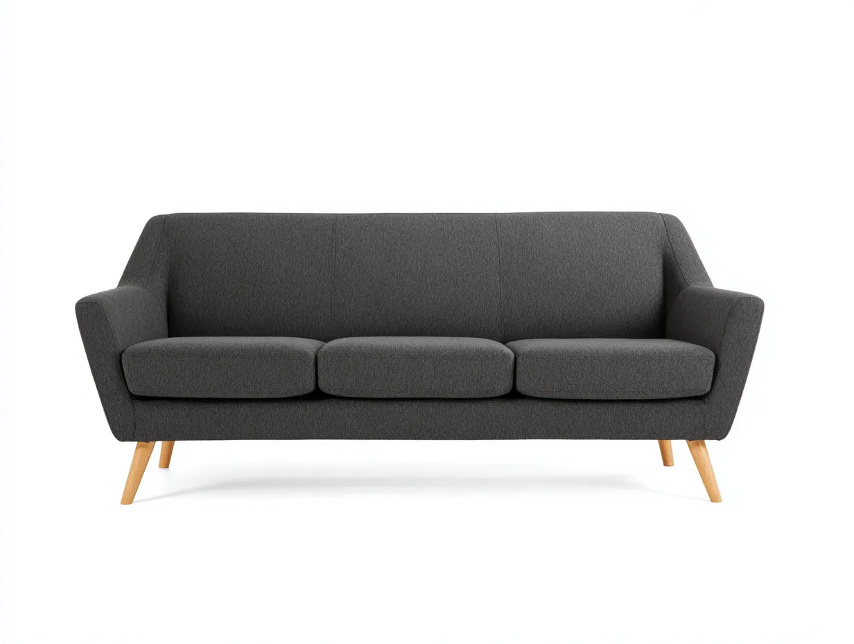 Sofá de 3 plazas de tejido 224 x 90 x 82 cm - gris carbón y madera clara - diseño envolvente