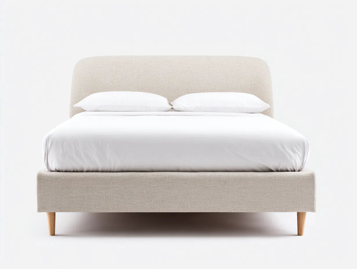Cama matrimonial tapizada 212 x 168 x 106 cm - beige arena y roble natural - cabecero rectangular