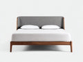 Cama doble de madera 213 x 169 x 102 cm - nogal rojizo y gris topo - cabecero doble tapizado