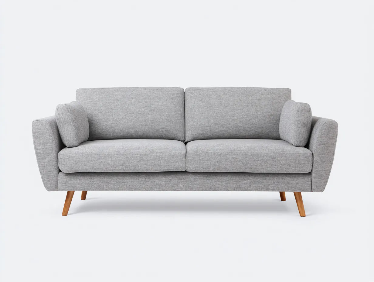 Sofá de 2 plazas tapizado 201 x 90 x 86 cm - gris claro y roble natural - patas inclinadas nórdicas