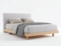 Cama doble de madera 213 x 169 x 112 cm - madera clara y gris piedra - postes elevados con piecero bajo