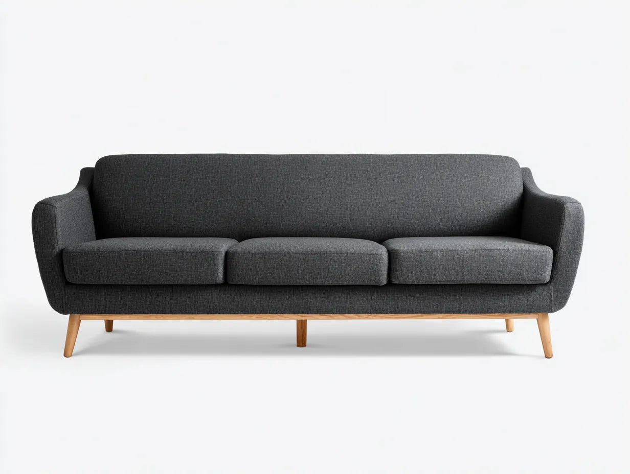 Sofá de 3 plazas de tejido 218 x 89 x 84 cm - gris antracita y madera natural - respaldo envolvente