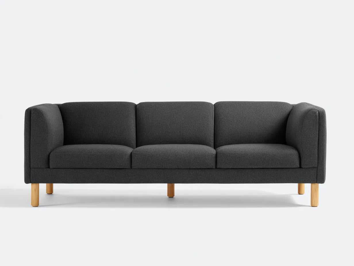 Sofá de 3 plazas tapizado 211 x 88 x 84 cm - gris antracita y madera natural - respaldo curvo