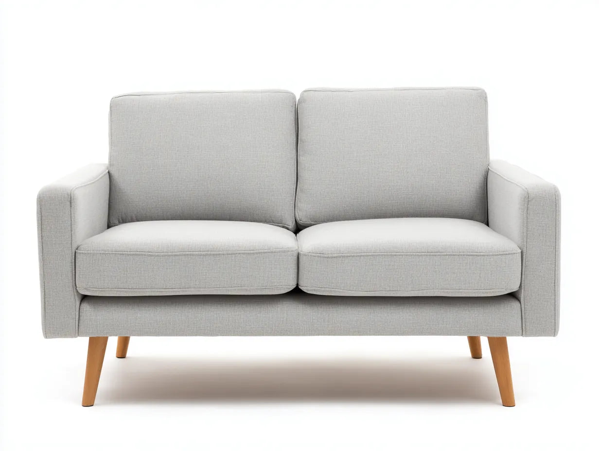 Sofá de 2 plazas tapizado 196 x 88 x 86 cm - gris claro y madera natural - diseño nórdico elevado