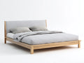Cama doble de madera 210×160×105 cm - roble natural y gris claro - perfil bajo con cabecero tapizado