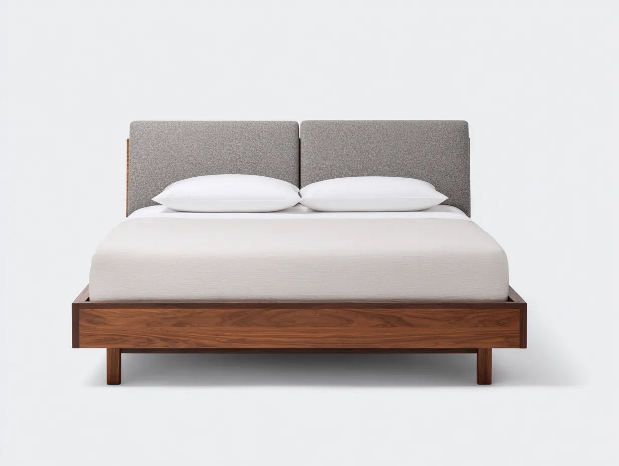 Cama matrimonial de madera 216 x 174 x 105 cm - nogal tostado y gris carbón - cabecero inclinado enmarcado