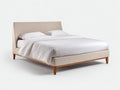 Cama matrimonial tapizada 216 x 176 x 112 cm - lino beige y roble claro - cabecero envolvente