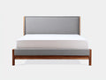 Cama tapizada doble 208 x 166 x 104 cm - gris claro y nogal - con cabecero alto para dormitorio
