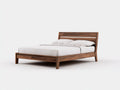 Cama doble de madera 205×158×104 cm - nogal oscuro y gris medio - cabecero tapizado compacto