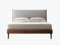 Cama doble de madera 210×165×108 cm - nogal - cabecero inclinado con listones horizontales