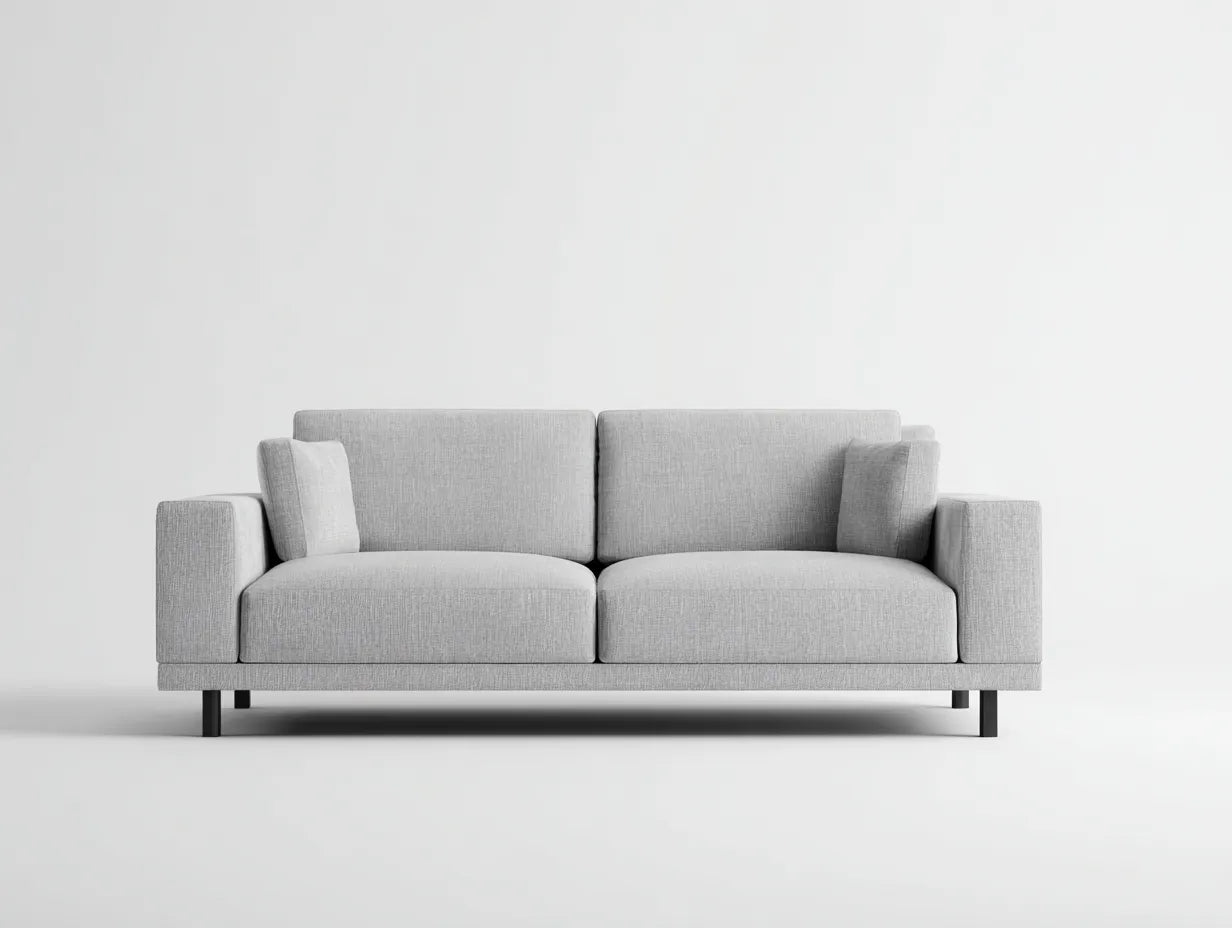 Sofá de 2 plazas tapizado 186×84×86 cm - gris claro y madera natural - respaldo alto con patas cónicas