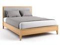 Cama doble de madera 208×153×108 cm - madera natural y gris claro - cabecero inclinado tapizado