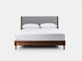 Cama doble de madera 212×166×116 cm - nogal y gris claro - cabecero textil ancho de líneas limpias