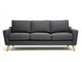 Sofá de 3 plazas de terciopelo 211×87×84 cm - gris carbón y madera miel - asiento corrido de perfil recto