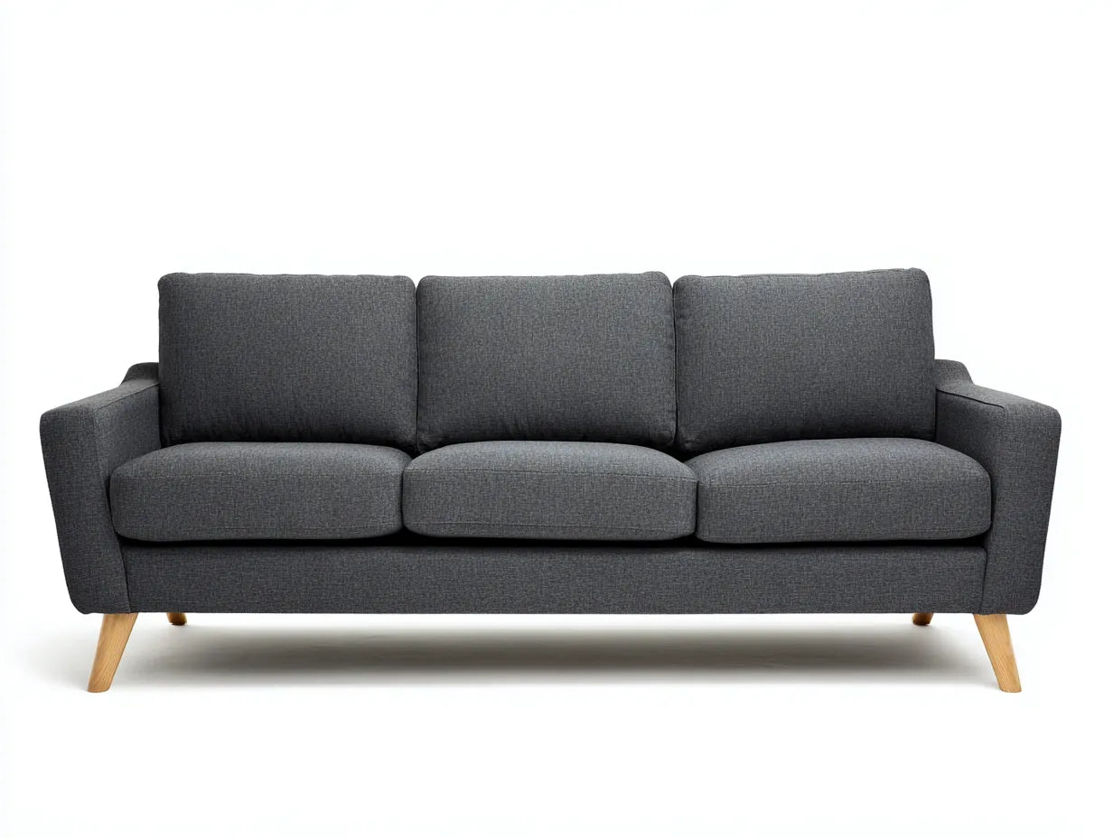 Sofá de 3 plazas de terciopelo 211×87×84 cm - gris carbón y madera miel - asiento corrido de perfil recto