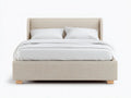 Cama doble tapizada 213 x 170 x 110 cm - beige crema y madera natural - cabecero curvo