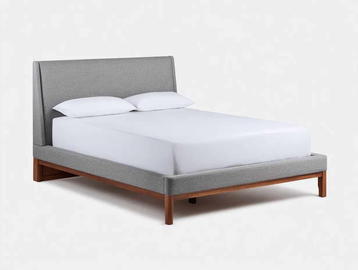 Cama matrimonial tapizada 212 x 170 x 101 cm - gris piedra y nogal oscuro - de estilo contemporáneo para dormitorio