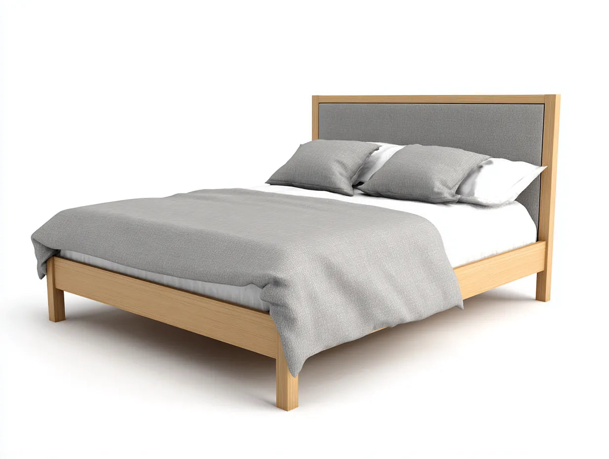 Cama doble tapizada 210 x 170 x 108 cm - gris claro y roble claro - cabecero ancho de perfil bajo
