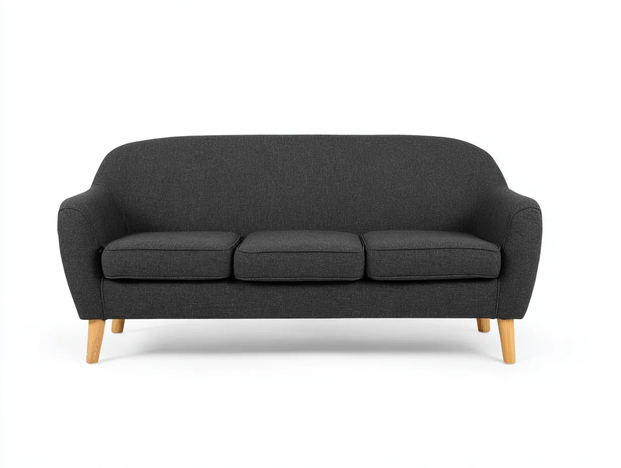 Sofá de 3 plazas tapizado 216 x 89 x 83 cm - gris grafito y madera natural - estilo nórdico