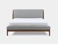 Cama de dormitorio en madera y tela 210 x 168 x 102 cm - gris perla y nogal medio - con marco recto tapizado